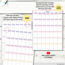 Load image into Gallery viewer, Colorful Dated Digital Calendar- PDF and GoodNotes Vertical