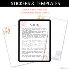 Load image into Gallery viewer, Watercolor Flower Digital Stickers & Templates