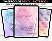 Load image into Gallery viewer, Watercolor Notes Digital PDF Notebook Template