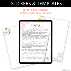 Watercolor Flower Digital Stickers & Templates