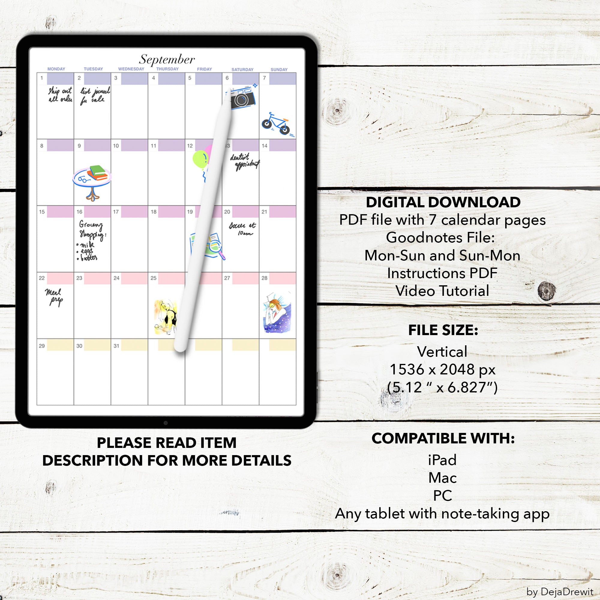 Digital Calendar.pdf Colorful Dated Digital Calendar- PDF and GoodNotes Vertical – Deja Drewit
