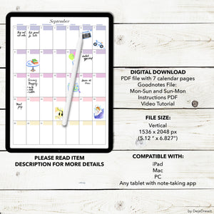 Colorful Dated Digital Calendar- PDF and GoodNotes Vertical