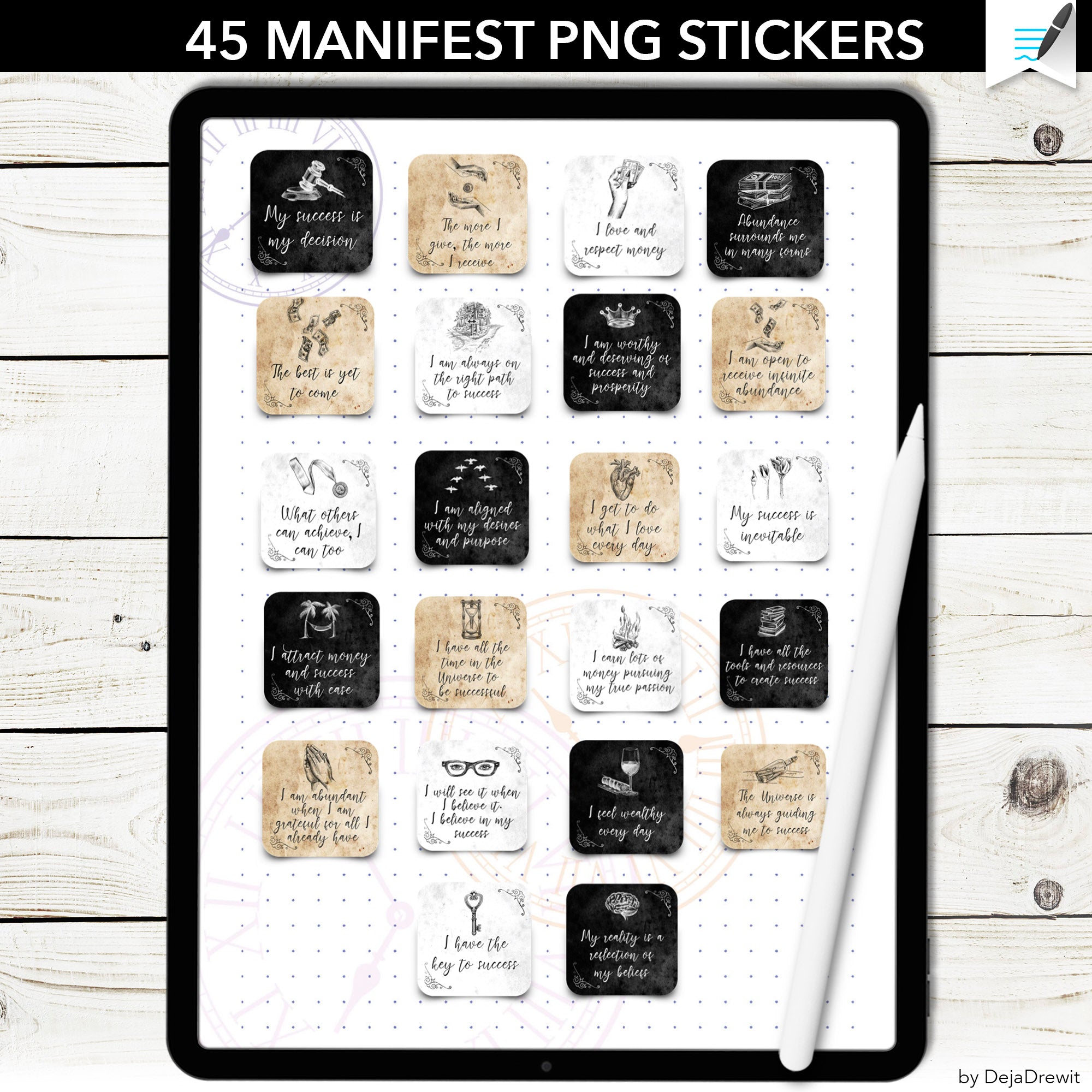 45 Digital Manifest Success Affirmation Stickers – Deja Drewit