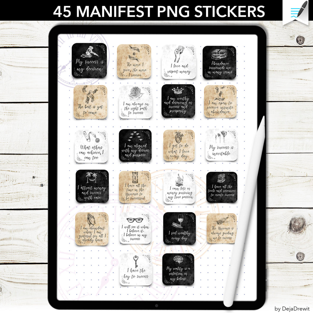 45 Digital Manifest Success Affirmation Stickers