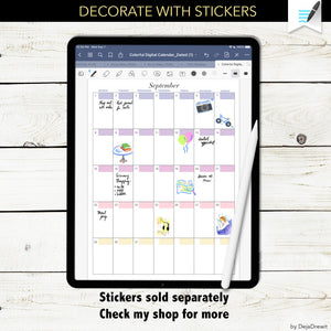 Colorful Dated Digital Calendar- PDF and GoodNotes Vertical