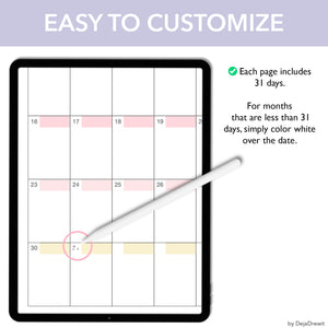 Colorful Dated Digital Calendar- PDF and GoodNotes Vertical