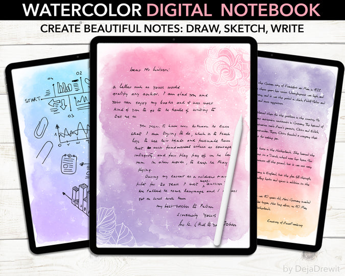 Watercolor Notes Digital PDF Notebook Template