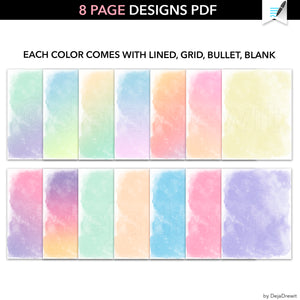 Watercolor Notes Digital PDF Notebook Template